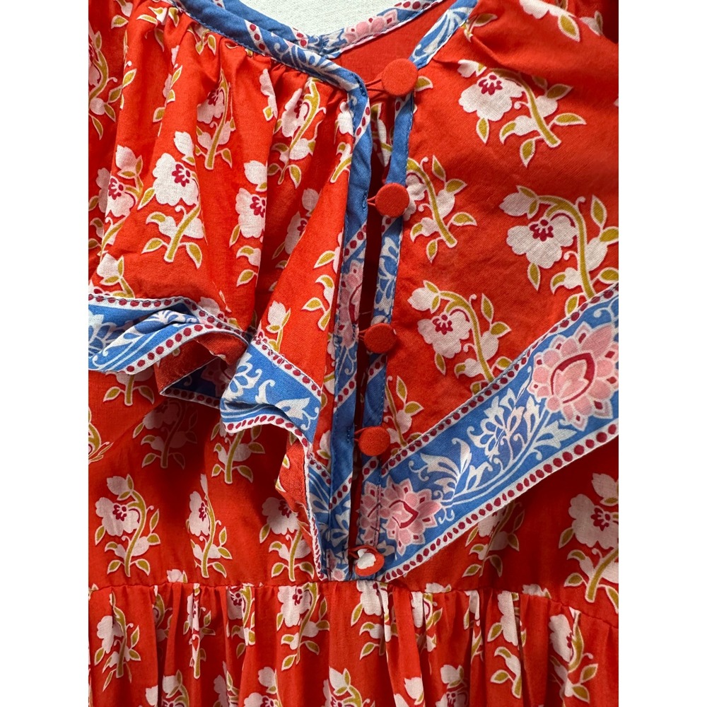 J.Crew Red Floral Tiered Maxi Dress Ruffle V-Neck Boho Cottagecore Womens 8 - Picture 7 of 15